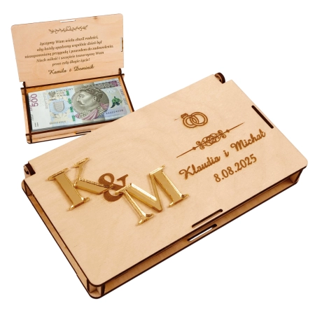 Drewniane pudełko na pieniądze na ślub prezent pamiątka wesele personalizowany grawer